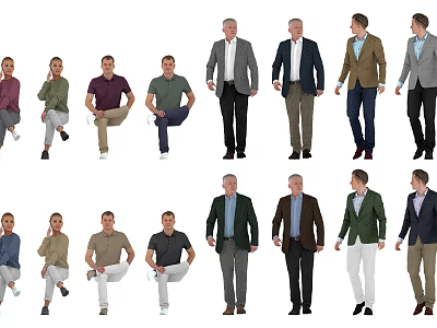 Diverse Group of People in Various Standing and Sitting Poses with Casual Formal Attire 3d model