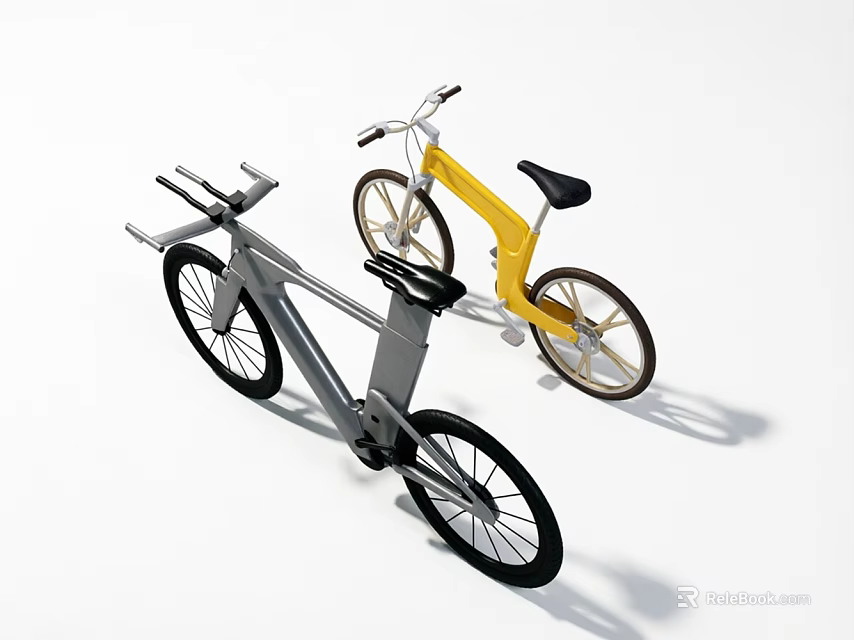 Two Modern Bicycles Gray And Yellow With Sleek Design On White Background 3d model 