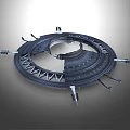 Futuristic Metallic Circular Structure Featuring Hollow Center And Mechanical Support Arms 3d model