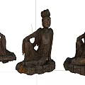 Traditional Handcrafted Wooden Bodhisattva Sculptures With Intricate Robes And Seated Posture