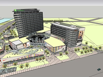 Modern Office Building Complex With Green Landscaping And Open Plaza Areas 3d model