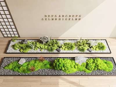 Bonsai Potted Plants Indoor Display With Moss Stones Lush Greenery And Decorative Pebbles 3d model