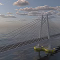 Modern Cable Stayed Bridge Design Over Calm Water With Sky Clouds