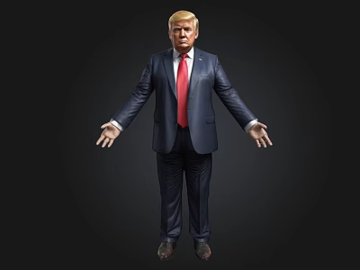 Man In Dark Blue Suit With Red Tie Standing With Arms Outstretched On Black Background 3d model