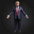 Man In Dark Blue Suit With Red Tie Standing With Arms Outstretched On Black Background