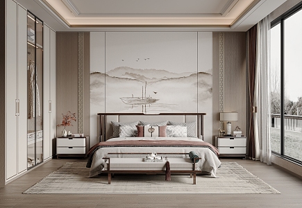 New Chinese Style Home Bedroom 3d model