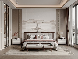 New Chinese Style Home Bedroom 3d model