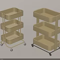 Beige Multi Tiered Storage Shelving Units With Mesh And Solid Trays On Wheels 3d model