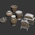 Artisan Handcrafted Carved Sculptures Featuring Pottery Jars Baskets And Wrapped Bundles