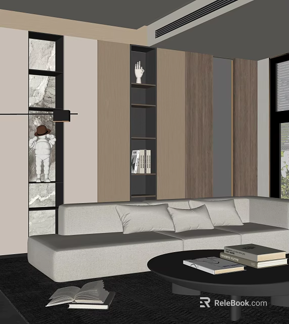 Modern Living Room Decorative Ornament Combination With Display Shelf Books And Decorative Painting 3d model 