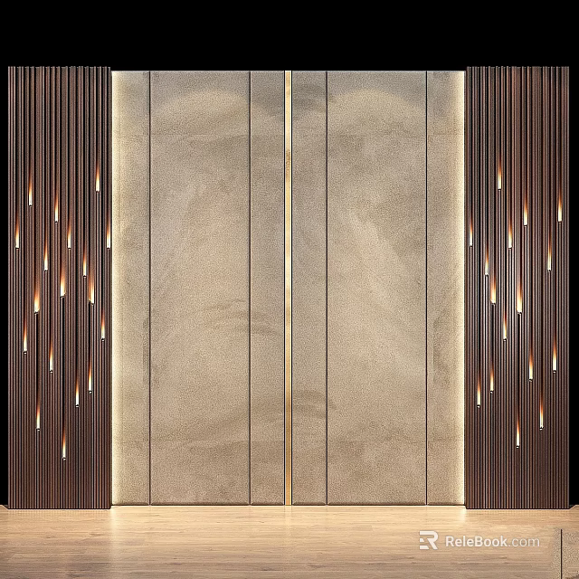 Elegant Modern Wall Design With Lighted Metal Hanging Pendants And Beige Panels 3d model 