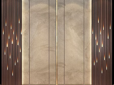 Elegant Modern Wall Design With Lighted Metal Hanging Pendants And Beige Panels 3d model
