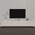 Modern White TV Stand With Decorative Vase Sculpture And Textured Wall TV Setup