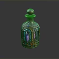 Decorative Stained Glass Bottle With Intricate Metal Cap And Colorful Patterns