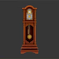 Red Wooden Grandfather Clock With Classic Design And Pendulum