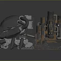 Steampunk Mechanical Creature With Tracks Pipes Chimneys And Metal Claws