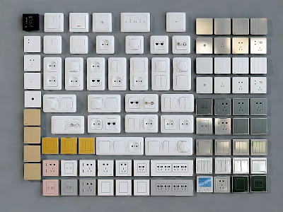 Modern Electrical Switch Panels With Different Types Various Colors And Home Styles 3d model