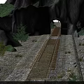 Railway Track Leading To Tunnel Entrance In Rocky Mountain Landscape With Trees