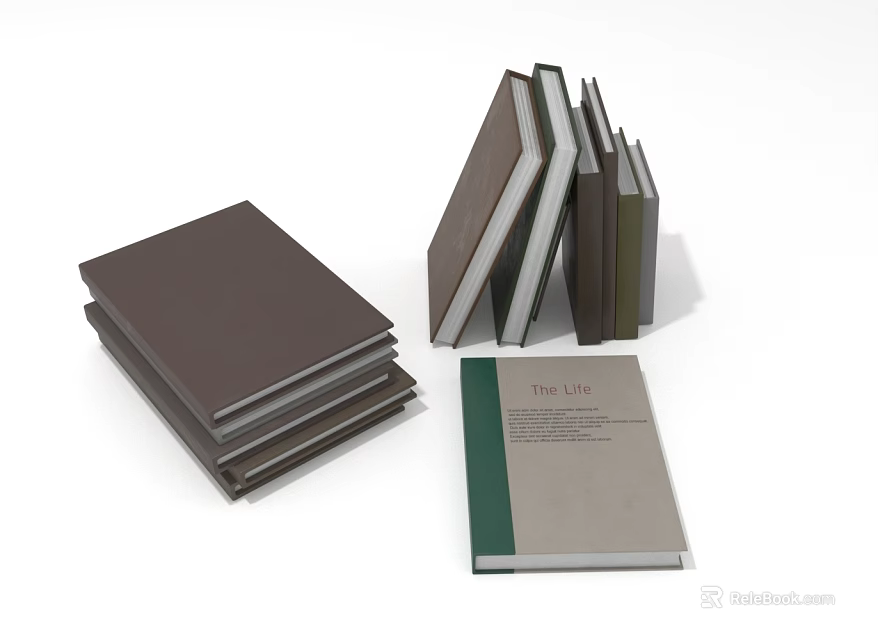 Electronic E Book Reader With Stacked Brown White Green Books On White Background 3d model 