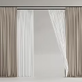Beige And White Layered Curtains With Velvet And Sheer Fabric For Window Decoration