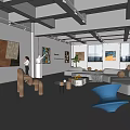 Modern Art Gallery Interior With White Walls Gray Ceiling Abstract Paintings White Sofas Modern Sculptures