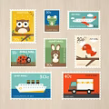 Colorful Stamps Collection With Animals Transportation Mail Types And Denominations