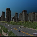 Modern High Rise Residential Buildings With Green Trees Cars On Road And Clear Blue Sky