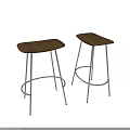 Two Modern Brown Leather Bar Stools With Metal Legs And Contemporary Design