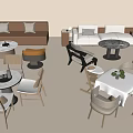 Modern Minimalist Table Chair Set With White Tabletop And Beige Upholstered Chairs