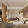 Elegant Modern Living and Dining Room Interior With Sofa Coffee Table Artwork And Lighting
