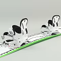 White Snowboard Design With Green Edges Black Text Patterns And Bindings 3d model