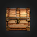 Vintage Wooden Chest With Gold Metal Accents And Curved Lid Design