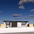 Modern Entrance Gate Design With Stone Columns Wooden Canopy And Blue Sky