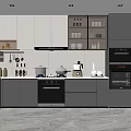 Modern Kitchen Interior Design With Gray Cabinets Integrated Appliances And Open Shelves