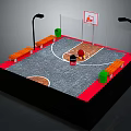 Mini Basketball Court Design With Hoop Benches Street Lamps And Trash Cans