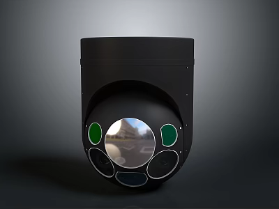 Projection Surveillance Device with Black Housing Circular Lens and Green Indicator Lights 3d model