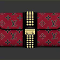Red Fashionable Handbag With LV Logo Pattern Gold Studs And Lock For Daily Use