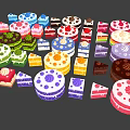 Colorful Decorated Cakes With Various Styles Creamy Toppings And Different Flavors