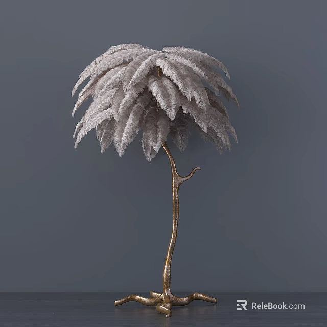 Feather Shaped Floor Lamp With Golden Stand For Home Decoration 3d model 