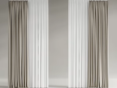 Neutral Toned Textured Curtains With Soft Fabric For Modern Interior Decoration 3d model