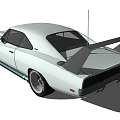 Classic White Muscle Car With Streamlined Design Rear Spoiler And Black Wheels