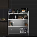 White Kitchen Storage Cabinet With Microwave Wine Bottles And Spice Organizer