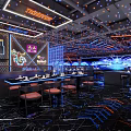Modern Music Bar Interior With Neon Lights Bar Counter And Black Marble Floors