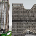 Modern Commercial Complex with Tall Buildings Unique Architectural Design Green Area And Entrance Plaza