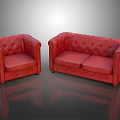 Red Tufted Leather Sofa Set With Single Armchair And Two Seater Design