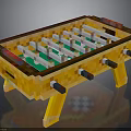 Pixel Style Foosball Table With Yellow Frame Green Surface White Players And Black Handles