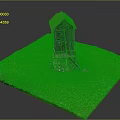 Small Traditional Wooden Cabin With Red Roof On Stone Foundation In Green Grassy Area