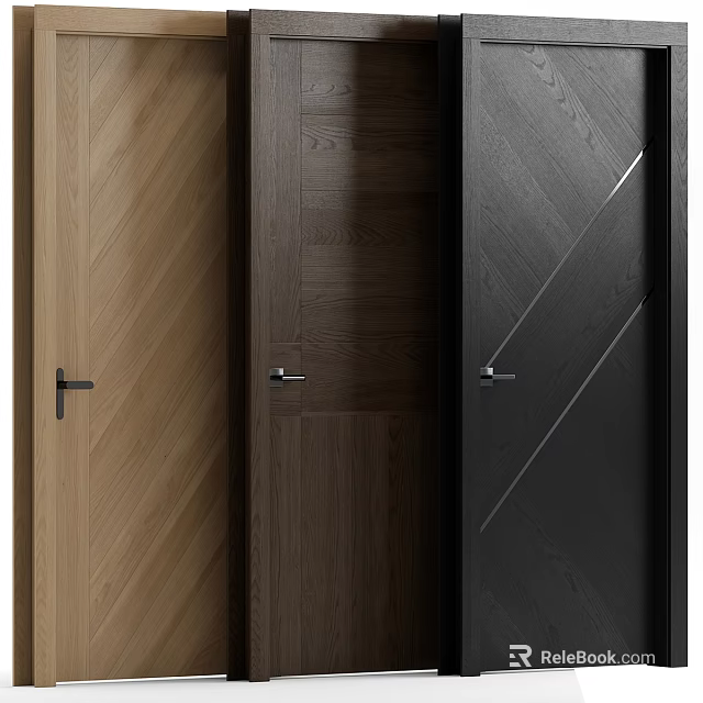 Modern Sleek Hinged Doors With Natural And Black Wooden Finishes For Home Interior Design 3d model 