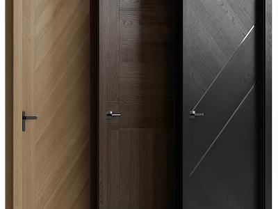 Modern Sleek Hinged Doors With Natural And Black Wooden Finishes For Home Interior Design 3d model