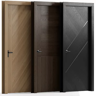 Modern Sleek Hinged Doors With Natural And Black Wooden Finishes For Home Interior Design 3d model